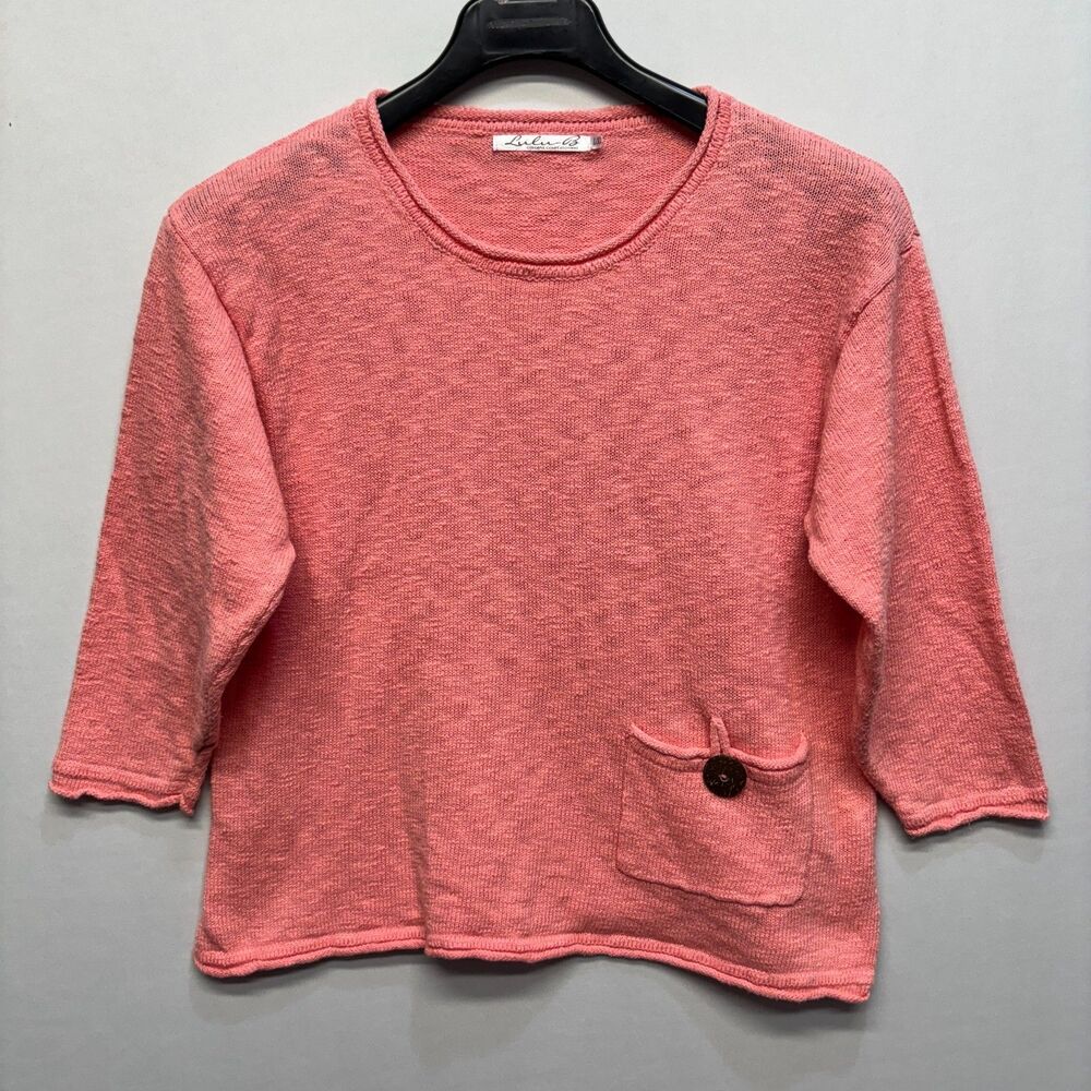 Lulu-B Women 3/4 Sleeve Knit Sweater Top Size L/XL Cotton Pink D072 -23